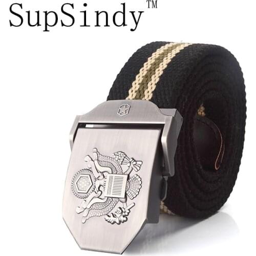SupSindy mens canvas belt US President metal buckle military belt Army tactical belts for Male top quality men strap Army green