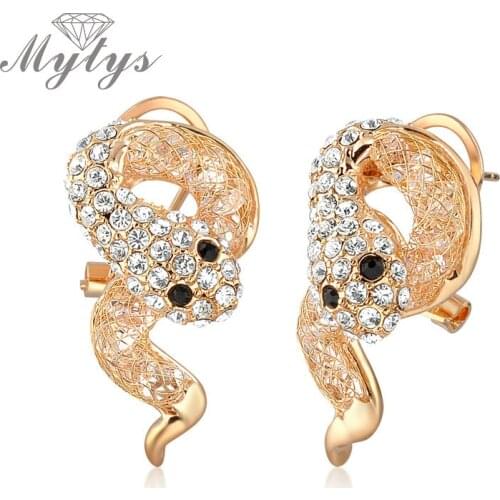 Mytys Gold Mesh Net Snake Animal Earrings Gold Mesh Crystal Inside Jewelry CE107