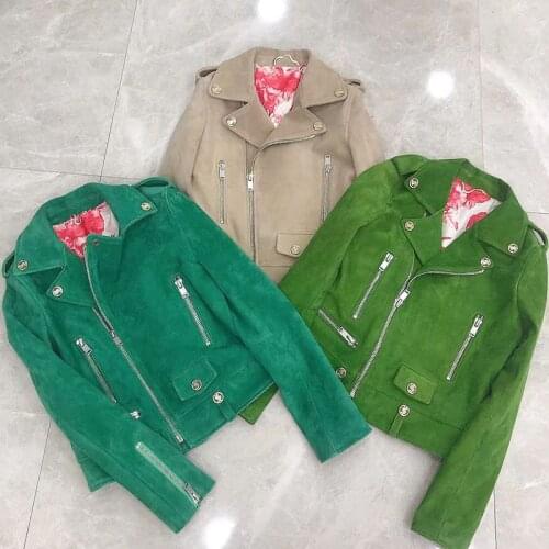 Women Coat Spring Short Length Genuine Leather Jacket Kid Suede New Arrival Locomotive Model Female Clothes Bamboo Design Inner