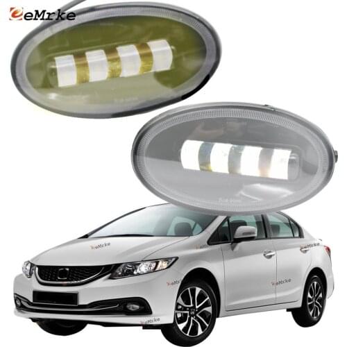 2x Cut-Line Lens Front Full LED Fog Lights White / Yellow Color Foglamp for Honda Civic Sedan 4-Doors FB 2014 2015