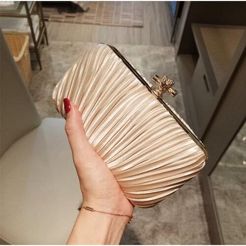 Pleated Evening Clutch Bag Women Luxury Vintage Mini Solid Bridal Small Box Handbag Ladies Black Purse Clutch Wedding Party New