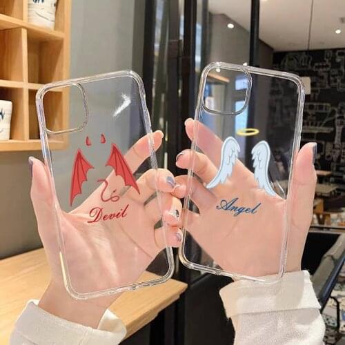 Demon Angel Couple BFF Cartoon Phone Case Transparent for iPhone 6 7 8 11 12 s mini pro X XS XR MAX Plus SE cover funda