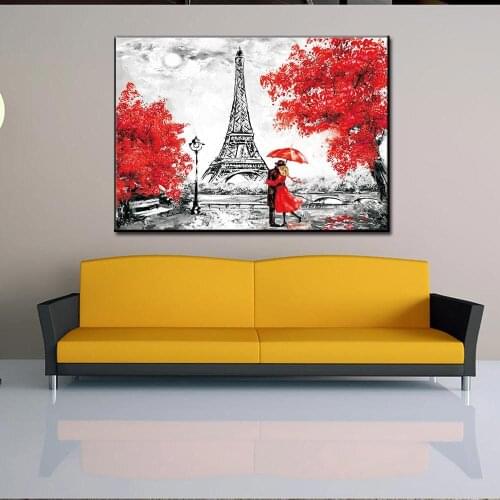 Nordic Modern Paris Romantic Love Couple Canvas Painting Forest Tower Charming Landscape Poster Bedroom Decor Wall Art Pictures