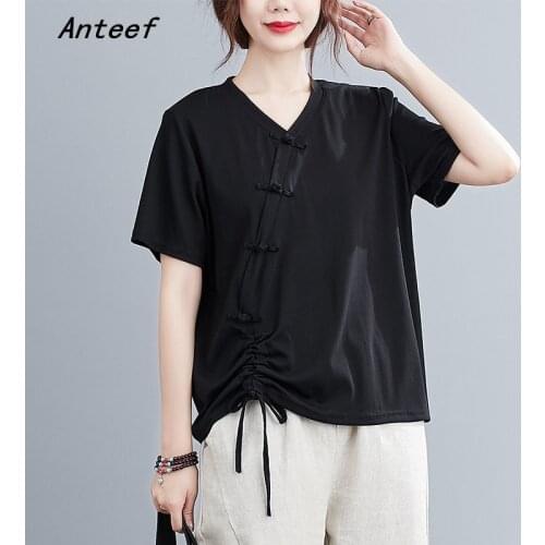 Short sleeve cotton vintage casual loose summer tee t shirt women t-shirt ladies tshirt 2021 tops streetwear clothing