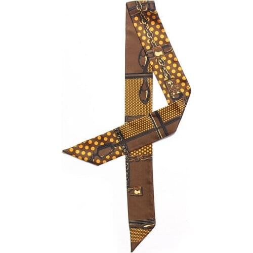 Women Plaid Dot Chain Skinny Silk Scarf 2020 New Design Luxury Brand Fashion Head Scarf Small Long Handle Print Bag Scarves Wrap