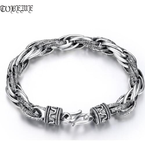 100% 925 Silver Chain Bracelet Vintage 925 Sterling Man Bracelet Pure Silver Lucky Symbol Bracelet