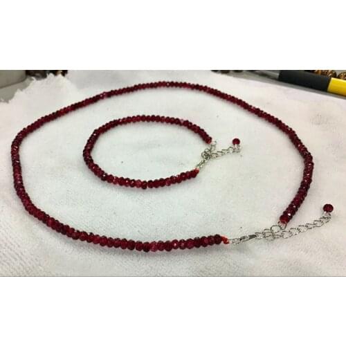 2x4mm Brazil Red Ruby Faceted Roundel Gemstone necklace + Bracelet Silver clasps