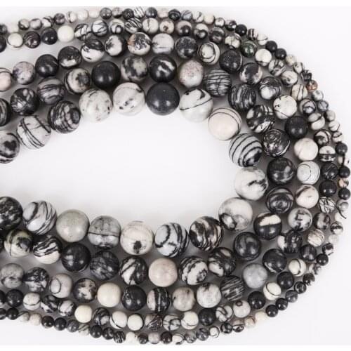 4 6 8 10 12MM Natural Black Zebra Stripes Stone Beads Round Loose Spacer Beads For Jewelry Making DIY Bracelet Necklace