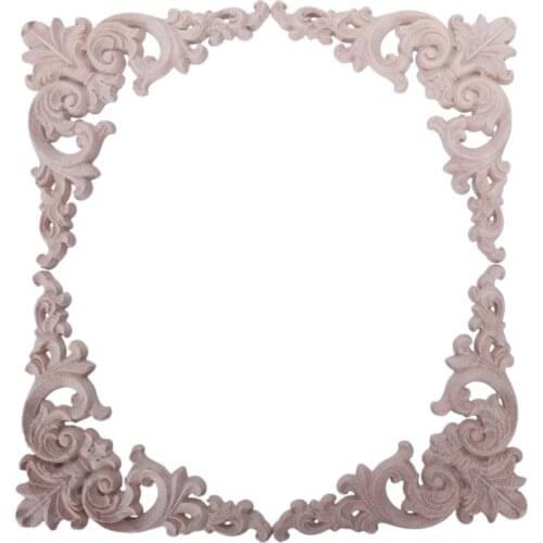 4pcs Rubber Wood Oak Carved Corner Onlay Applique Furniture Home Door Decor DIY