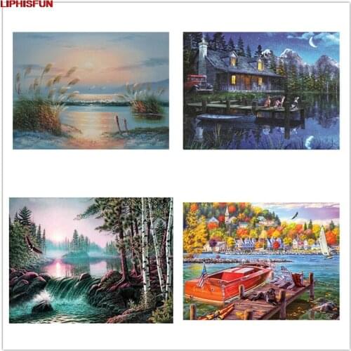5D Full Drill Diy Diamond Painting Cross Stitch Resin Square/round Diamond Embroidery home wall decor landscape lakeside house