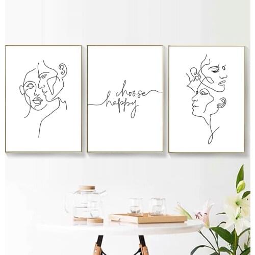 Abstract Minimalist Canvas Posters And Prints Wall Art Line Lovers' Heads Painting Nordic Pictures Modern Living Room Decor