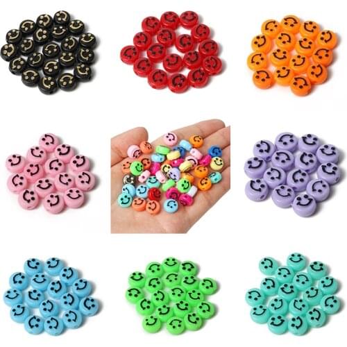 100 pcs 6*10mm Colourful Smiling Face Letter Acrylic Loose Spacer Beads for Jewelry Making DIY Handmade Bracelet Accessories