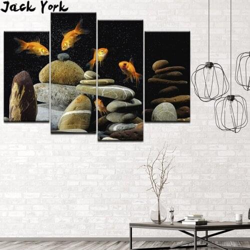 Fish tank and goldfish 4 pieces canvas painting mural painting modular wallpaper poster print living room home decoration