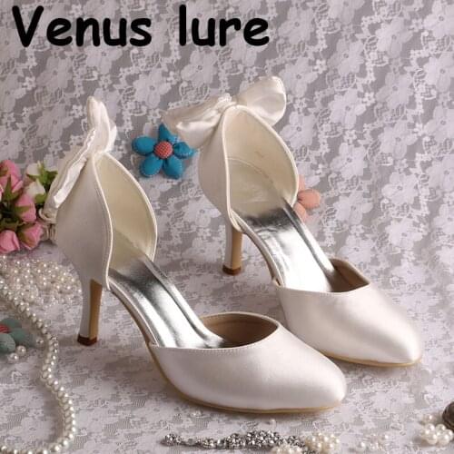 Ivory Satin Bow Dress for Wedding Shoes for Bridesmaids Cerise Custom Handmade