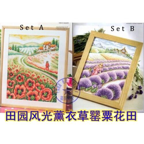 FREE delivery hot sell Top Quality counted cross stitch kit poppy field and lavender field, flower field