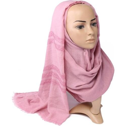 Glitter stripe hijab scarf shimmer cotton shawls muslim fringed shawls wraps fashion headband scarves 10pcs/lot