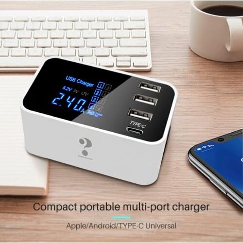 Fast charging Type C USB Charger LCD Display Smart Charger HUB Travel Mobile Phone Wall adapter For iPhone Samsung Xiaomi Meizu