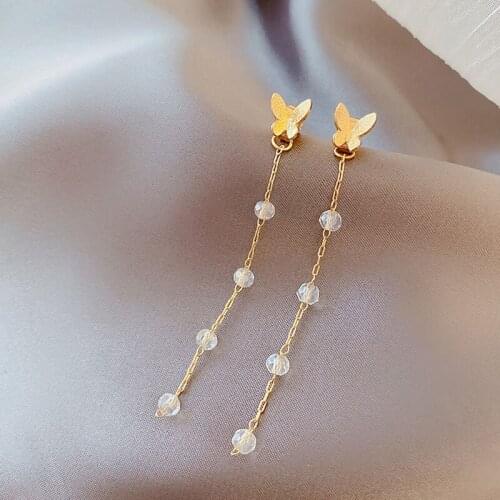 Korean Style Long Butterfly Earrings Fashion Cute Tassel Womens Earrings