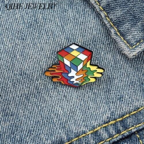 Cube Enamel Pin Melting Cube Lapel Pins Funny Colorful Brooches Hat Bag Jeans Backpack Lapel Buckle Accessories