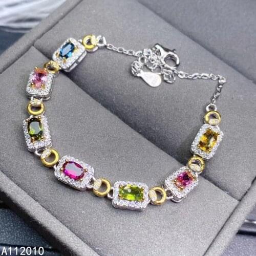 KJJEAXCMY Fine Jewelry 925 Sterling Silver inlaid gemstone tourmaline luxury women hand bracelet support test with box