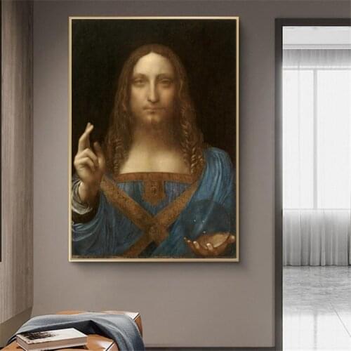 Salvator Mundi Wall Art Canvas Paintings Reproductions By Leonardo Da Vinci Famous Home Decorative Canvas Prints For Living Room