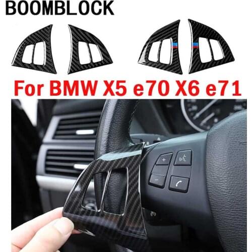 BOOMBLOCK Car Steering Wheel Button carbon fiber sticker emblem styling decoration accessories For BMW X5 E70 X6 E71 2008-2013