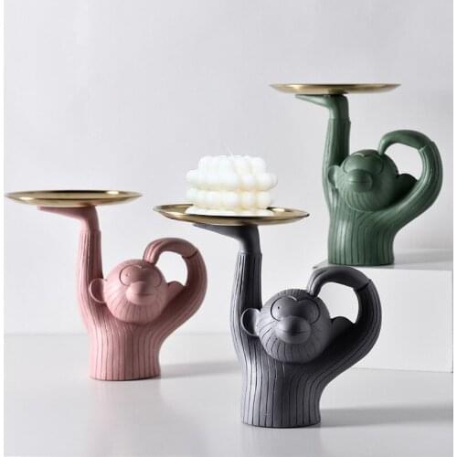 Nordic Creative Monkey Resin Sculpture Ornament Animal Crafts Home Decoration Accessories Tray Jewelry Display Plate Furnishings