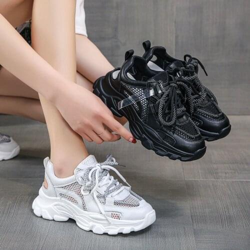 Summer women Sneakers Fashion Mesh Chunky Sneakers Casual Shoes Comfortable Thick Sole White Dad Flats Platform Shoes