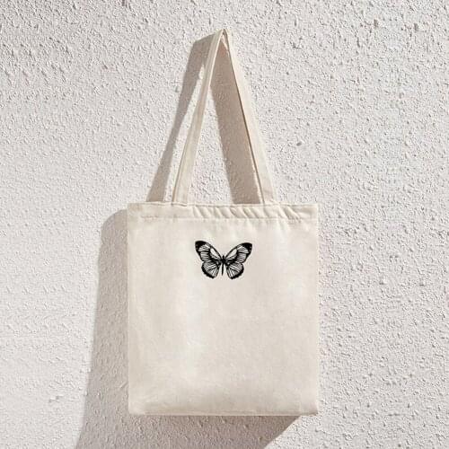 Fashion Women Butterfly Letters Printing Canvas Shoulder Shopping Bag Casual Ladies Large Capacity Tote Handbags 2021 new