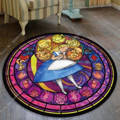 Cartoon Alice in Wonderland Circel Floor Rug Carpet Room Doormat Non-slip Mat Kids Girl Flower