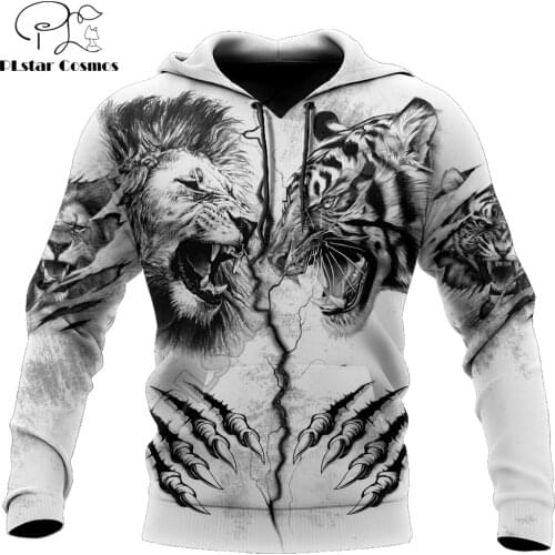 Tiger vs Lion Tattoo 3D All Over Printed Men Hoodie Unisex Casual zipper Pullover Streetwear sudadera hombre DW0448