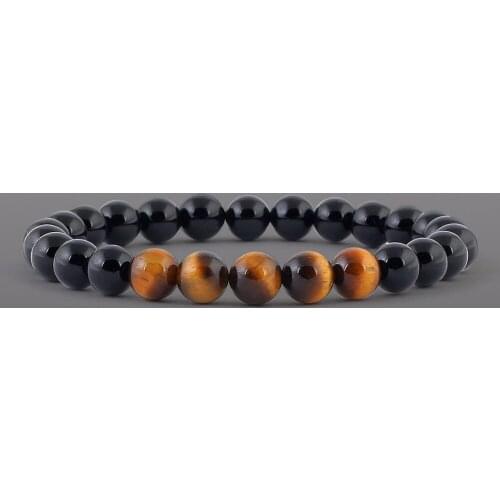 Fashion Black Mens Bracelet Natural Tiger Eye Bracelet Black Onyx Bracelets Meditation Yoga Mala jewelry Men bracelets