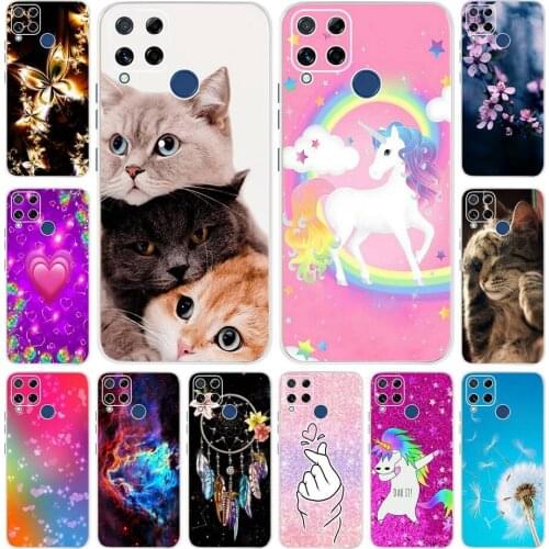 Cute Pattern Soft Silicone Cover For Realme C15 C 15 RMX2180 Case Transparent TPU Soft Back Covers For RealmeC15 Phone Case 6.5"