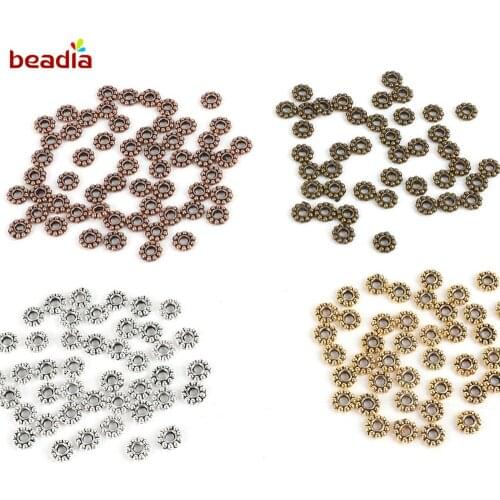 Wholesale 6mm 50pcs/lot Daisy Flower Spacers Bead Metal Gold Tibetan Silver Spacer Beads For Jewelry Making
