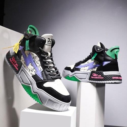 Autumn Winter Green Men Skateboarding Shoes Colorful Chunky Designer Shoes Men High Top Ankle Mens Street Wear Zapatillas Hombre