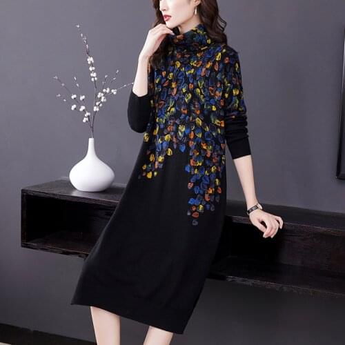 ZUOMAN High Quality Winter Women highCollar Sweater Dresses Autumn Knitted Long Dress Female Pullover Fare sleeve Dress Vestidos