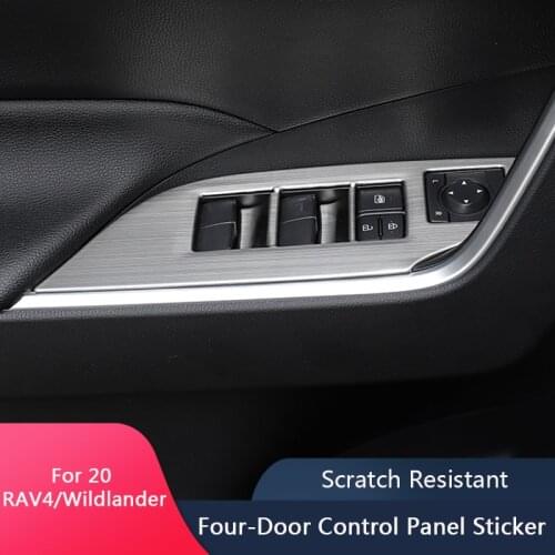 QHCP Armrest Lift Switch Button Cover Trim Door Window Glass Panel Stainless Steel Car Accessory For Toyota RAV4 Wildlander 2020