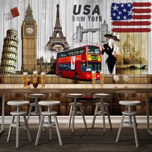 Retro Wallpapers Home Decor Art Murals Wood Board European Tourist Bus Building Decorative Painting Photo Custom Any Size 3D