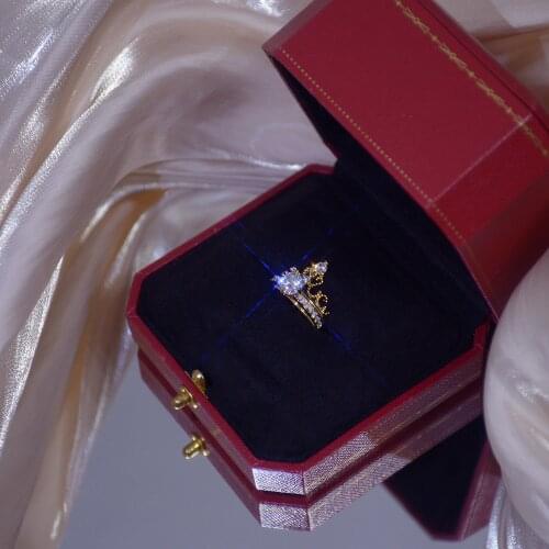 Luxury High End Shiny AAA Zirconia Crown Ring 14K Real Gold Accessories Exquisite Diamond Jewelry Banquet Ladies Matching Gifts