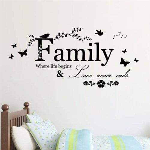 DIY Family Love Never End Quote Wall Sticker Room Decoration PVC Vinyl Stickers Home Decor Lettering Wall Art Wall Decals