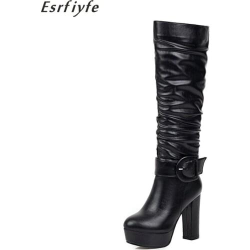 ESRFIYFE New Fashion Women Knee High Boots Platform Super High Heels Boots Round Toe Autumn Winter Woman Shoes Plus Size 34-46