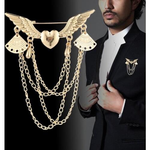 Symmetrical Chain Tassel Brooch Collar Badges Clothing Suits Coat Tie Jewelry Lapel Accessory - Vintage Silver Gold Color