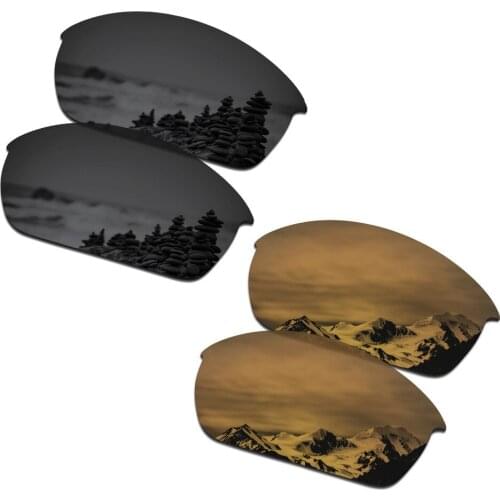 SmartVLT 2 Pairs Polarized Sunglasses Replacement Lenses for Oakley Flak Jacket Stealth Black and Bronze Gold