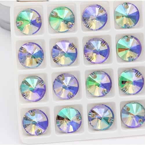 Rivoli Rhinestones Round Shape Sew On Stones Crystals Jewelry Accessories K9 Glass Shiny Crafts Art Loose Rhinestone