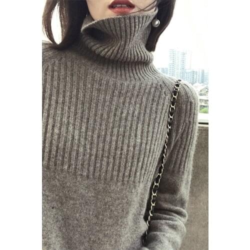 Sweater Ladies Turtleneck Pullover Solid Stretch Stripes Korean Version Plus Size 2020 Fall Winter Camel Beige Khaki