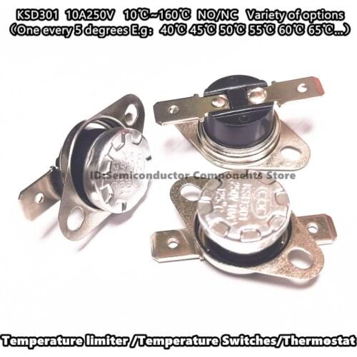 5pcs KSD301 140 150C Degrees 10A250V NC Normally Closed NO Normally Open Switch Thermostat 45/50/60/90/95/85/130/120C 100degree