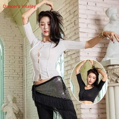 Belly Dance Top Cotton Shirt Half Sleeve Practice Clothes Oriental Dancing Female Adult Elegant Performance Clothing