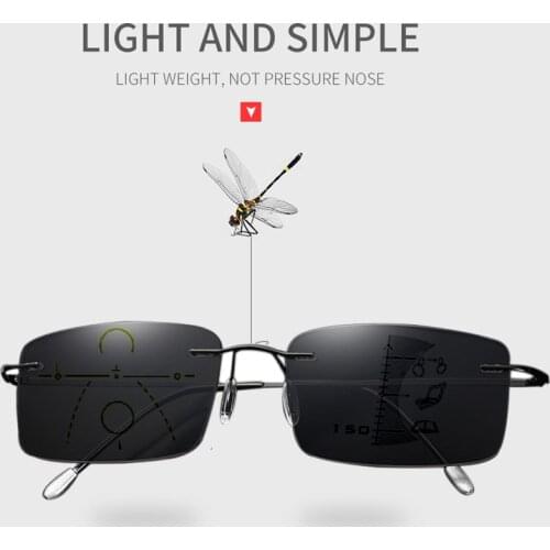 Ultra Thin Rimless Titanium Photochromic multifocal reading glasses men women anti-blue Ray Progressive presbyopic glasses 1.5
