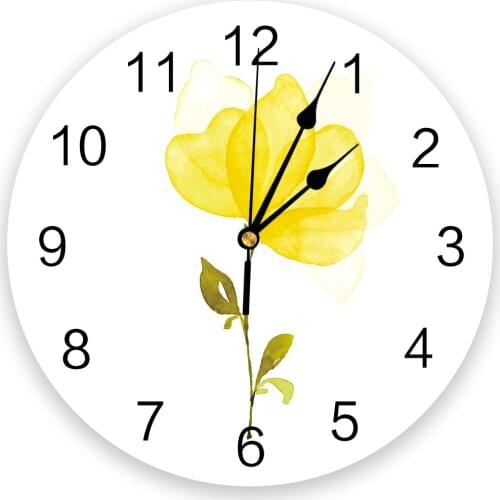 Spring Yellow Flower Abstract Wall Clock Round Style Fashion Modern Design Wall Clock Home Living Room Bedroom Decoration