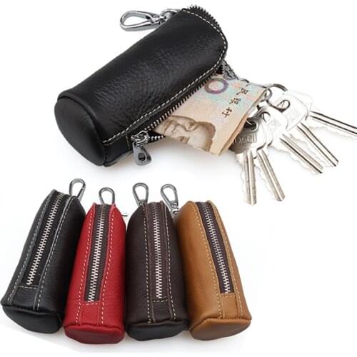 Vintage Color Soft Genuine Cow Leather Housekeeper Round Columnar Key Holder Car Key Wallet Coin Pouch Purse key bag